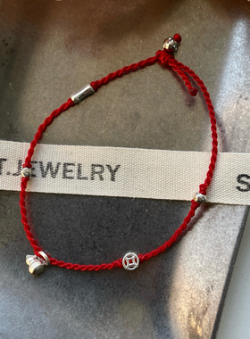 福禄红绳手链·原创】s925纯银简约细手绳新年正红色手环本命年女
