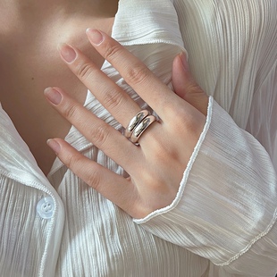 泥鳅背实心999纯银戒指素圈情侣简约宽光面闭口大码男指环叠戴女