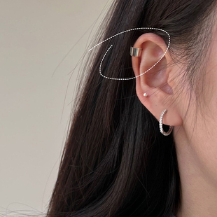 简约光面耳骨耳扣s925纯银镀白金个性 超帅气男女情侣耳环 小耳圈