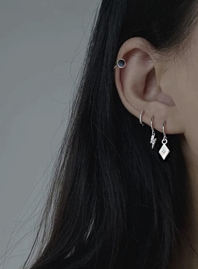 多耳洞耳环】通体925纯银rook耳钉睡觉不用摘的耳圈个性耳骨耳扣
