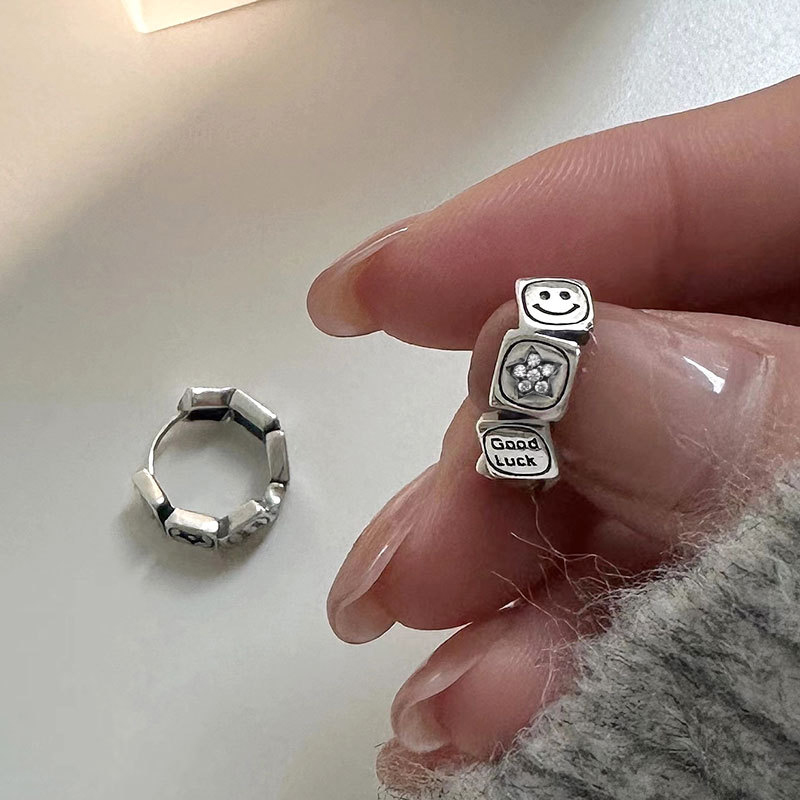 笑脸五角星复古耳扣戒指