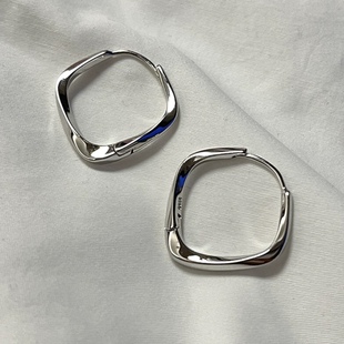 实心 通体S925纯银大耳垂可戴菱形耳扣睡觉洗澡不用摘耳环女耳坠