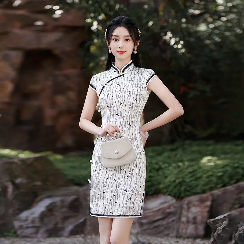 唐之恋2023夏年轻桑蚕丝改良版连衣裙女真丝旗袍短款150矮小个子