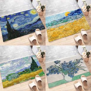 硅藻泥防滑吸水复古梵高油画入户地垫门垫卫生间浴室家用装 饰脚垫