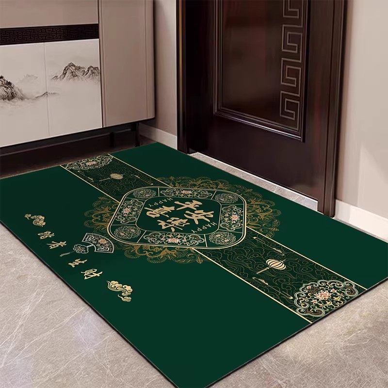 平安喜乐绿色新中式入户门地垫大门口地毯进门大门口家用脚垫门垫,居家布艺,地毯,淘宝优惠券,粉丝福利购,淘宝优惠卷