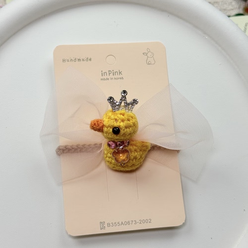 韩国inpink高端儿童发饰手工立体小黄鸭猫咪小兔玩偶蝴蝶结发绳