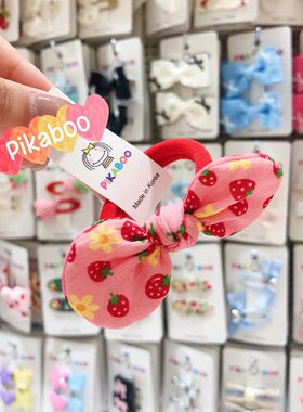 现货韩国pikaboo儿童发饰夏日彩色草莓西瓜兔耳朵蝴蝶结发圈皮筋