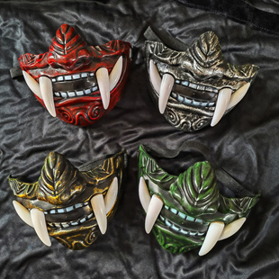 饰品 万圣节獠牙半脸班诺面具cosplay能剧成人面罩鬼脸恐怖般若装