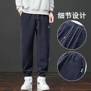 欧关男士冬季加绒抽绳卫裤加厚保暖宽松束脚哈伦休闲裤飞行员男裤