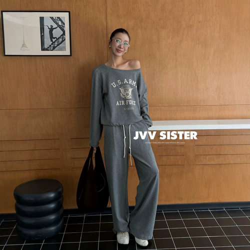 JVV十三行2026秋季新款慵懒风宽松卫衣显瘦休闲裤休闲套装女91205