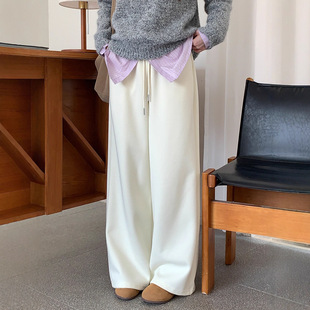 松紧腰直筒休闲卫裤女秋冬新款宽松百搭垂感拖地长裤阔腿加绒裤子