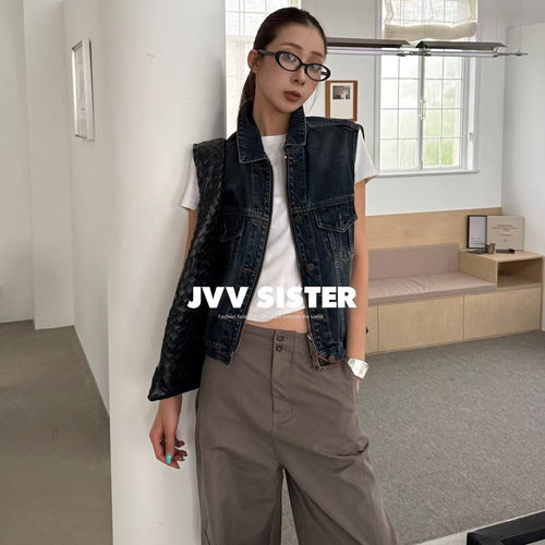 JVV十三行女装2026秋季新款复古水洗牛仔马甲显瘦无袖外套女72760