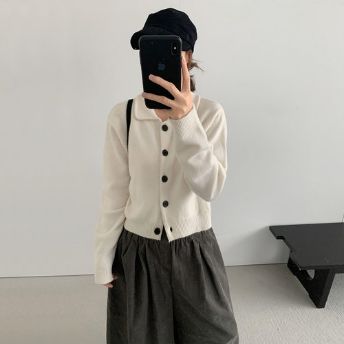 TG 学院风经典翻领毛衣女2025秋季新款软糯纯羊毛针织短开衫25839