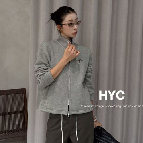 HYC十三行2026秋季新款简约复古休闲风立领休闲卫衣外套女潮20999
