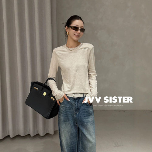 JVV十三行2026秋季新款美式复古百搭上衣显瘦休闲长袖T恤女01323