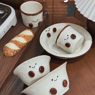 婉柠の碗可可豆可爱卡通陶瓷餐具套装家用碗汤盘杯子水杯乔迁礼物