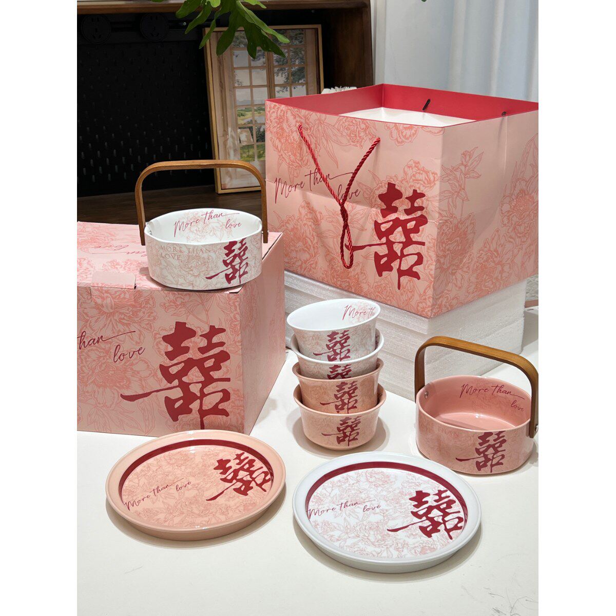 婉柠の碗喜悦系列餐具套装咖啡杯礼盒中式婚庆结婚乔迁礼物