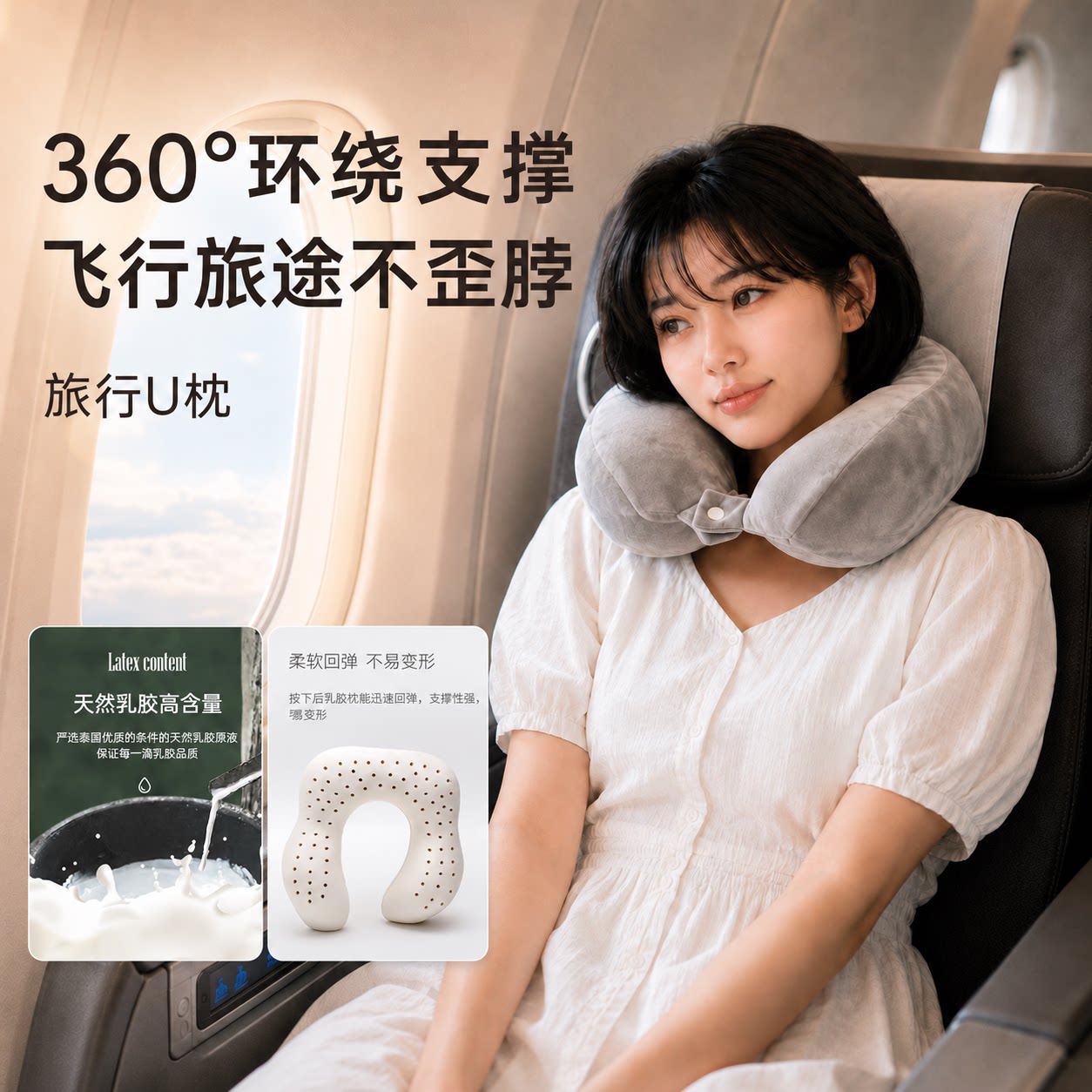 泰国天然乳胶U型枕护颈枕旅行高铁飞机枕头颈椎脖子便携式u形枕