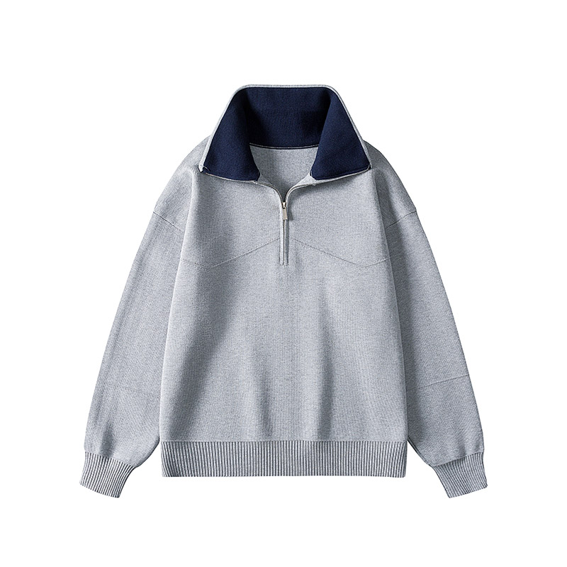 半拉链翻领针织衫男生冬季保暖毛衣宽松休闲青年加厚polo衫打底潮