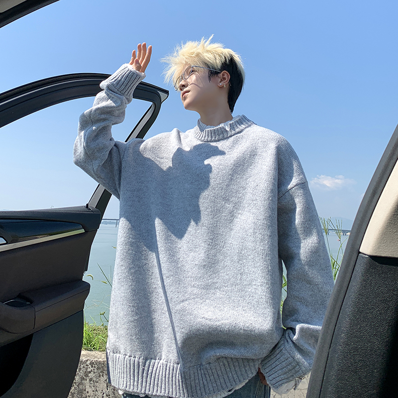 cleanfit纯色圆领毛衣男女通勤冬季针织衫内搭重磅假两件长袖保暖