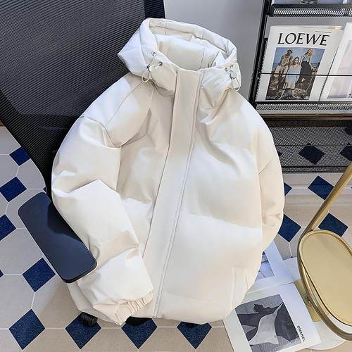 冬季白色连帽加厚棉衣男女潮流ins加厚面包服外套保暖防寒棉袄子