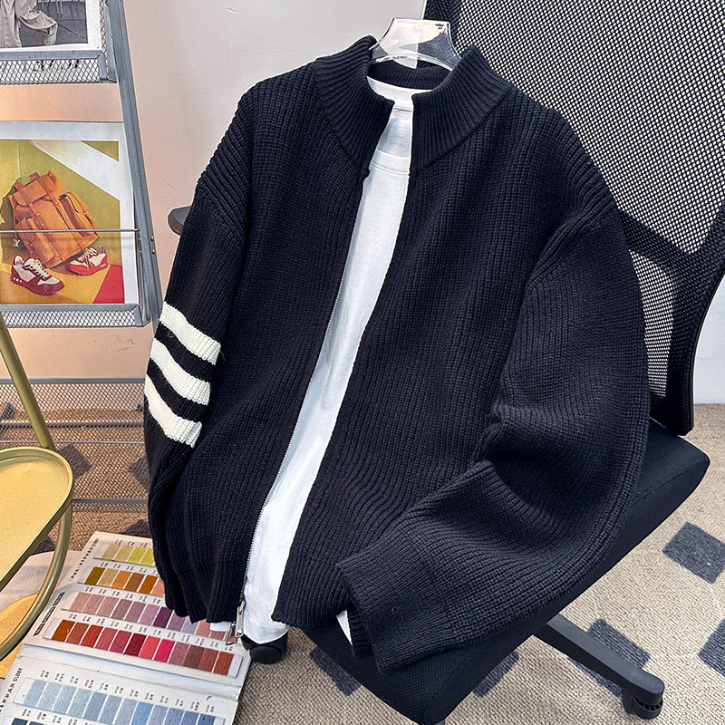 复古立领开衫毛衣男生冬季美式拉链针织毛衫Cleanfit百搭休闲外套