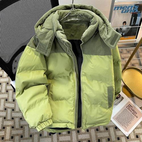 灯芯绒拼接羽绒棉服冬季加厚