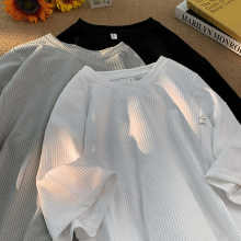 高级感星空螺纹t恤男女款潮流夏季ins港风宽松半截袖上衣百搭体桖