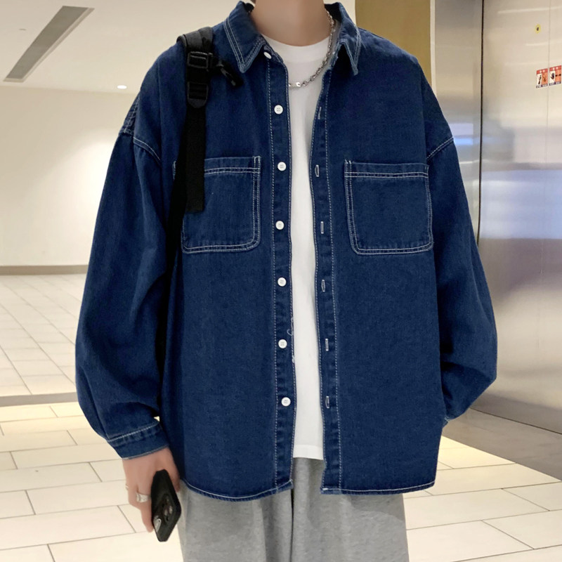 长袖韩版潮流高级感男oversize工装衬衣宽松百搭休闲牛仔衬衫外套
