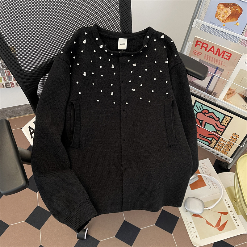 小香风杏色满砖针织开衫外套男女重磅秋冬韩系穿搭高级感软糯毛衣