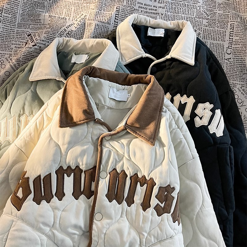 冬季拼接菱形格棉衣外套