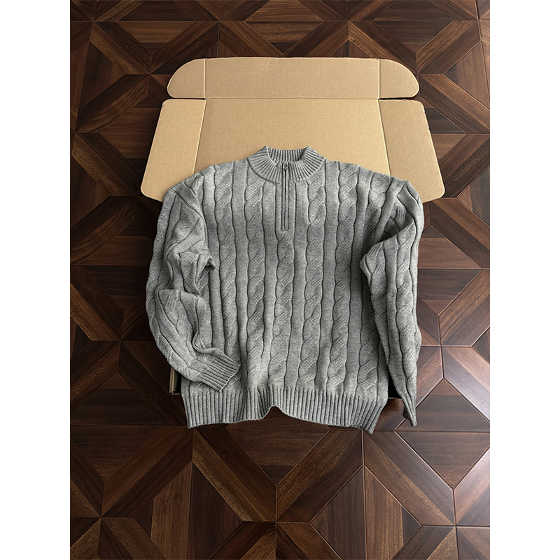 老钱风半拉链麻花纹提花长袖毛衣男款秋冬季加厚针织衫打底毛线衣