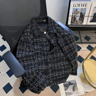 千鸟格2024秋冬季vintage棒球服