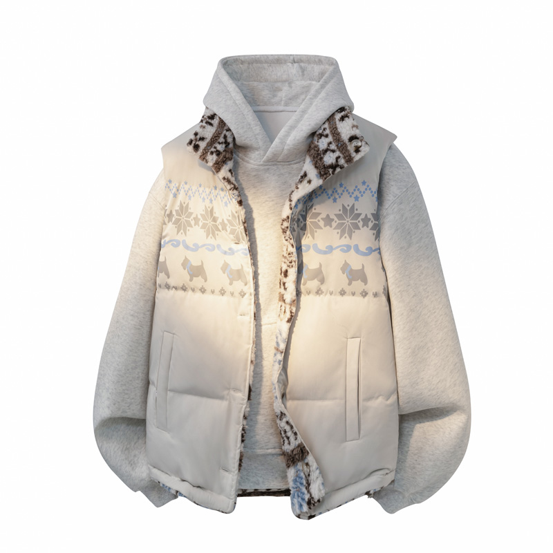 费尔岛双面穿羊羔毛马甲男女外穿冬加厚保暖背心立领马夹棉服外套