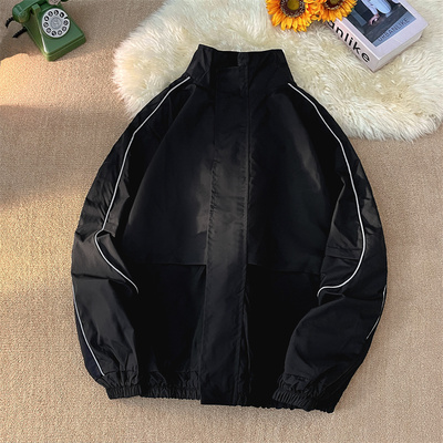 工装美式高级感痞帅黑色夹克立领