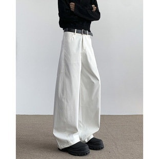 百搭直筒休闲cleanfit宽松拖地裤 男装 子潮 裤 白色垂感阔腿弯刀工装