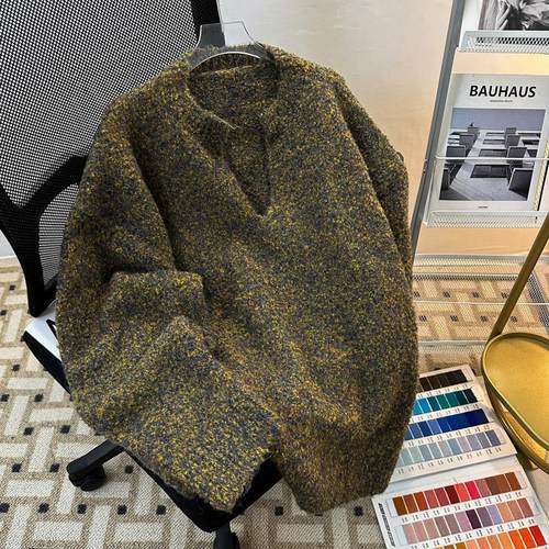 叠穿复古宽松大版型毛衣V领