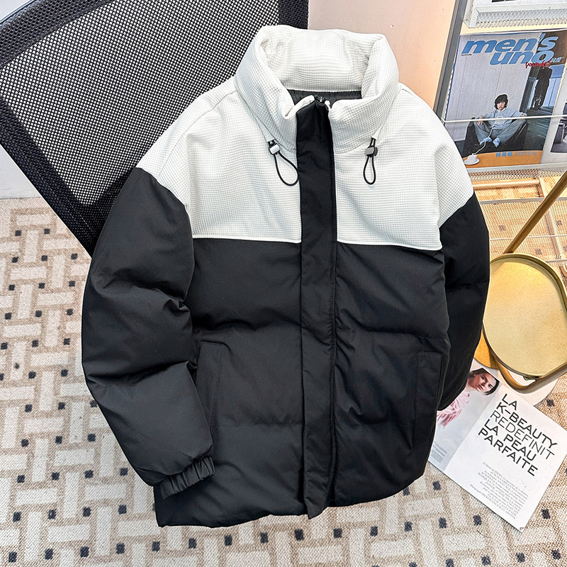 2025冬季男士拼色立领羽绒棉服宽松加厚保暖棉衣外套个性棉袄上衣