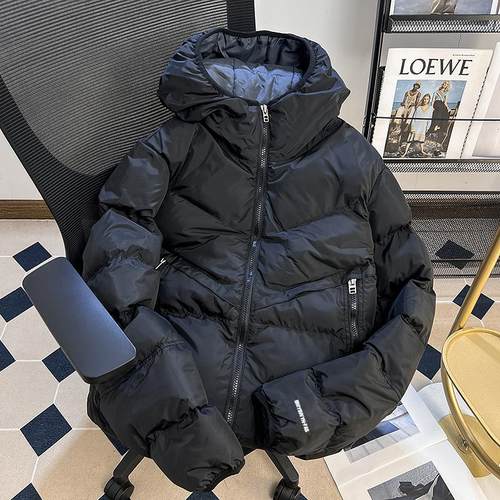 黑色羽绒棉服连帽男女短款拼接撞色棉衣外套防寒保暖棉袄ins潮牌