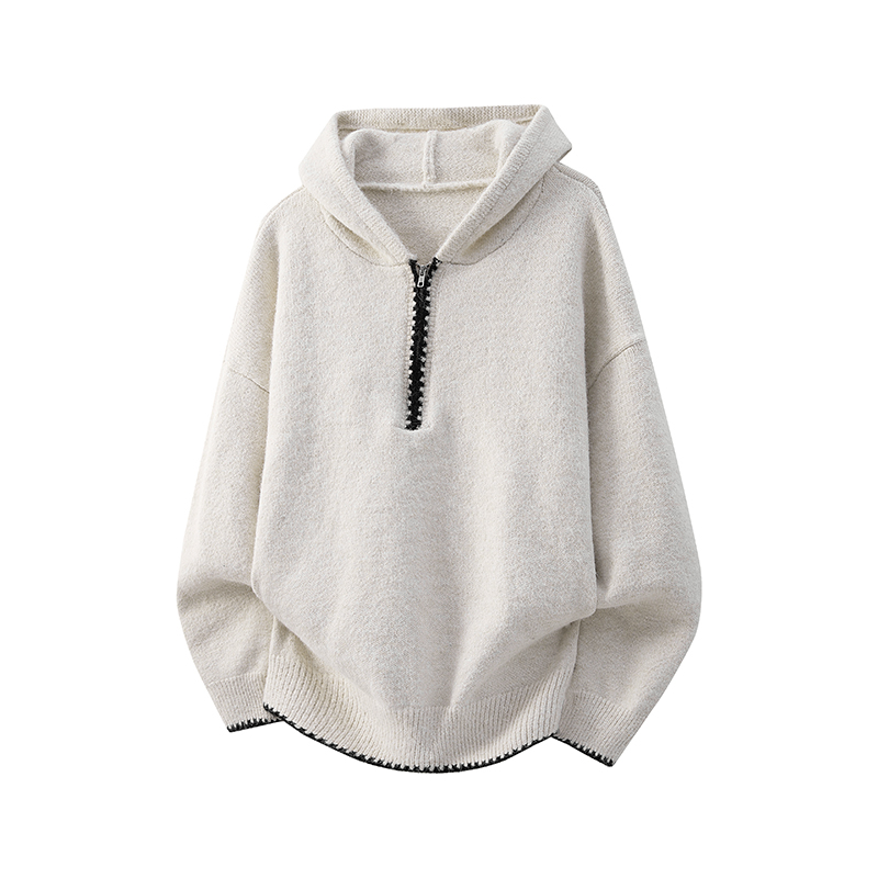 半拉链连帽针织衫毛衣男生秋冬季老钱风穿搭宽松套头内搭帽衫上衣