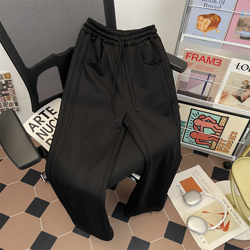 美式重磅灰色运动卫裤男女宽松cleanfit抽绳松紧腰直筒阔腿休闲裤