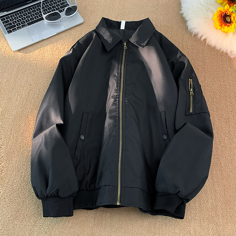 美式翻领飞行员廓形夹克男装休闲外套高级垂感Cleanfit棒球服上衣