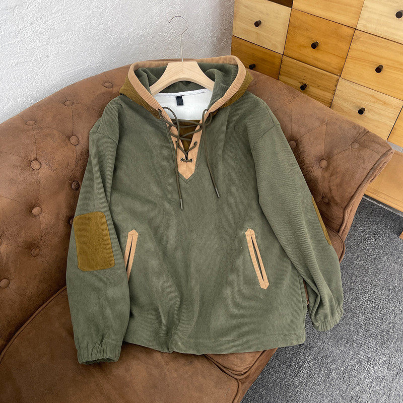 设计感连帽撞色套头长袖卫衣男生美式秋冬青少年休闲外穿帽衫上衣