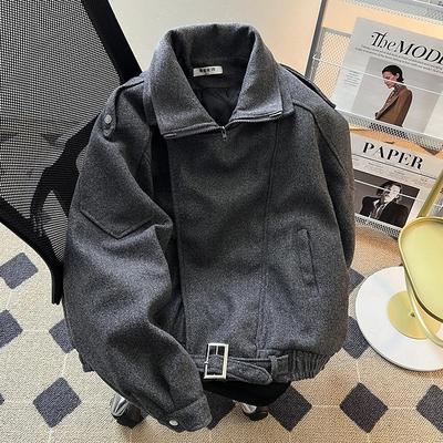 cleanfit短款双领毛呢外套男女秋冬小众解构呢子廓形加厚夹克棒球
