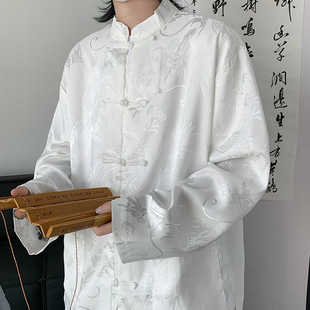 新中式 冰丝中国风提花龙纹唐装 男装 衬衣潮 衬衫 穿搭盘扣立领中山装