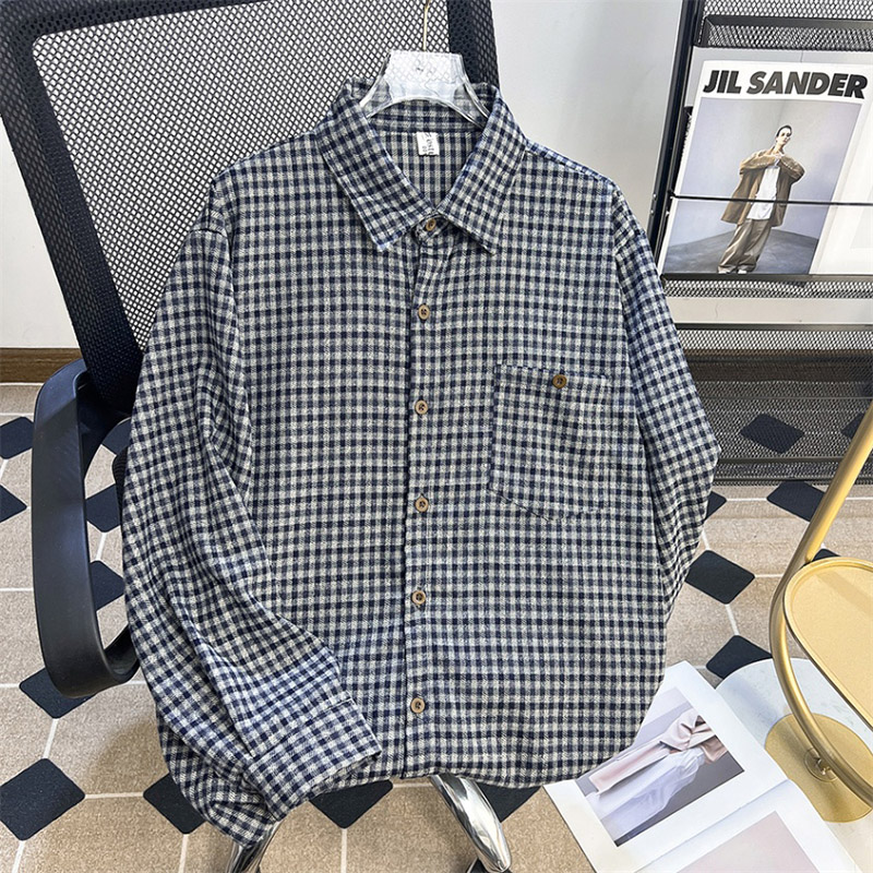 日系黑白格子衬衫男秋款ins潮流叠穿高级感衬衣美式格纹长袖外套