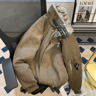 重工座山雕美拉德毛领棉服男生冬季 外套 ins潮十字架保暖棉衣工装