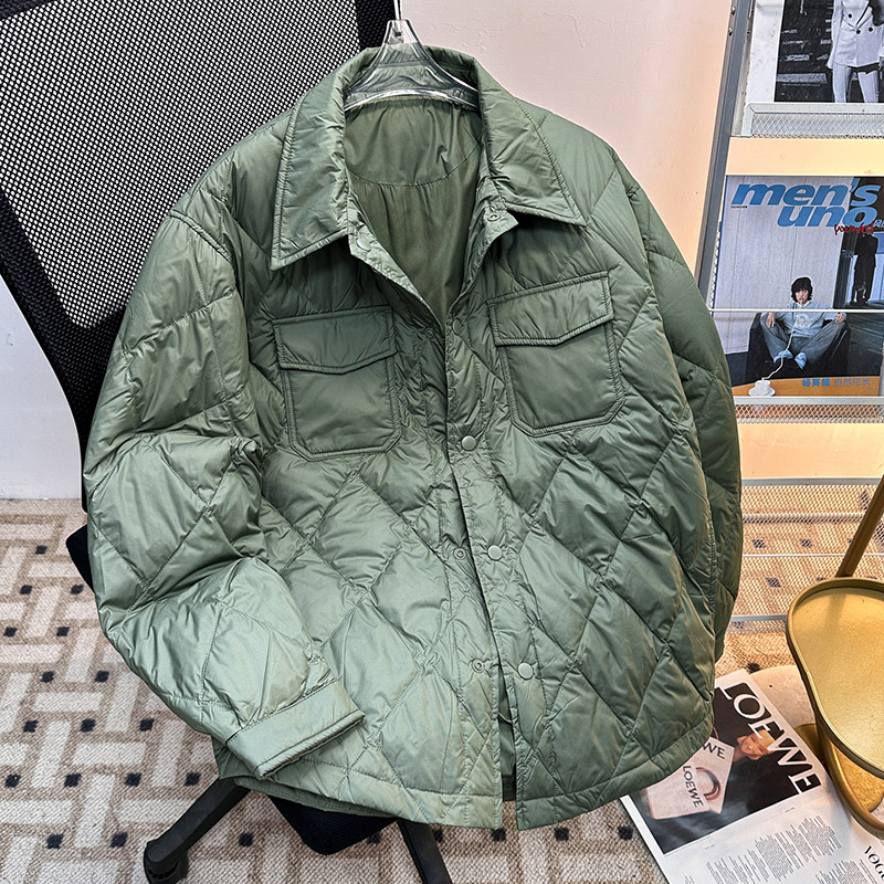 冬季衬衫领轻薄款羽绒服防风保暖短款90白鸭绒男女同款菱格外套潮