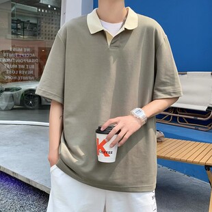 翻领帅气体恤上衣 港风polo衫 套头夏季 短袖 T恤男女ins简约五分半袖