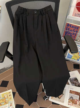 日系复古cityboy直筒西装裤男士棕色垂感休闲宽松阔脚拖地小西裤